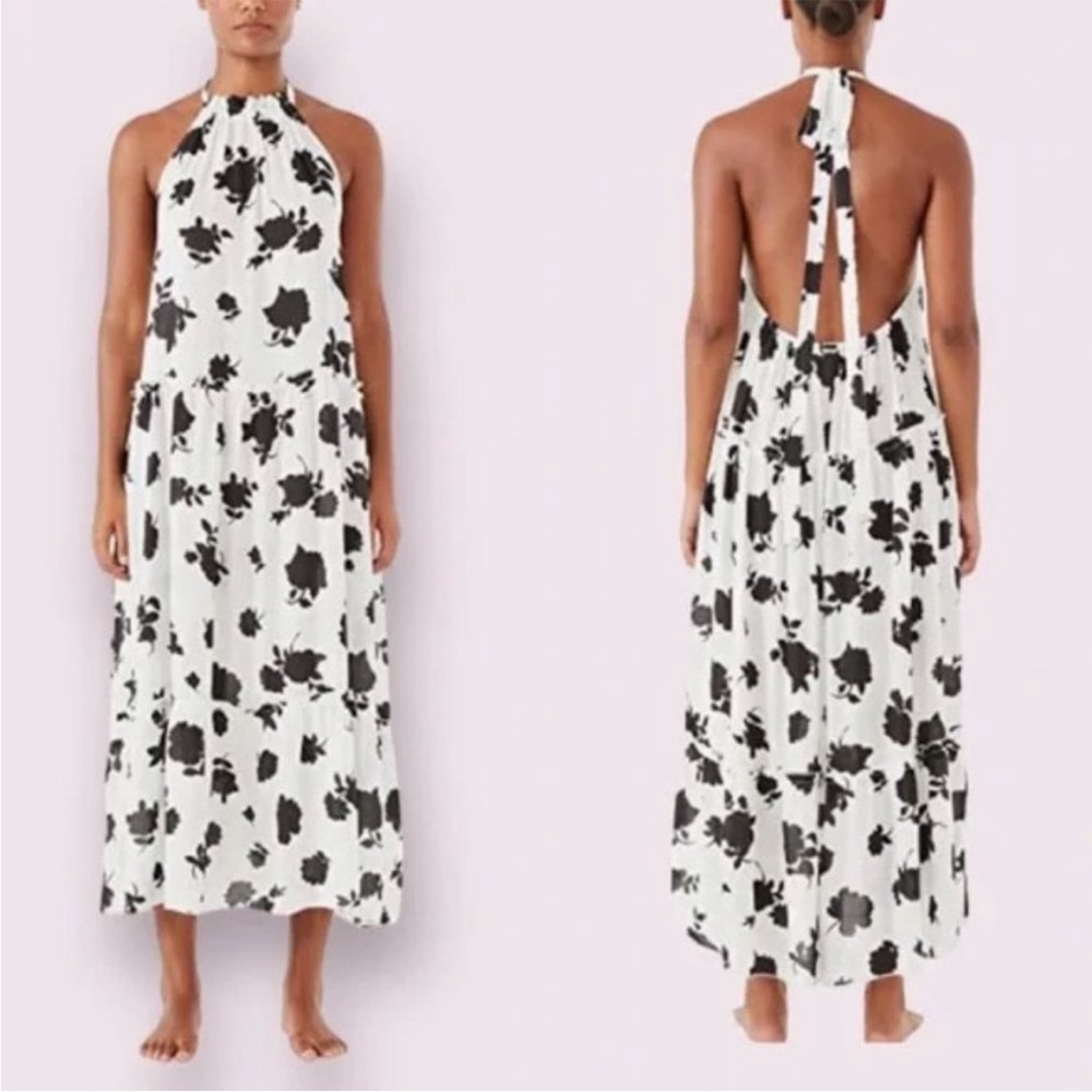 Kate Spade Black and Cream Floral Halter Dress Size M Medium Backless Cover up